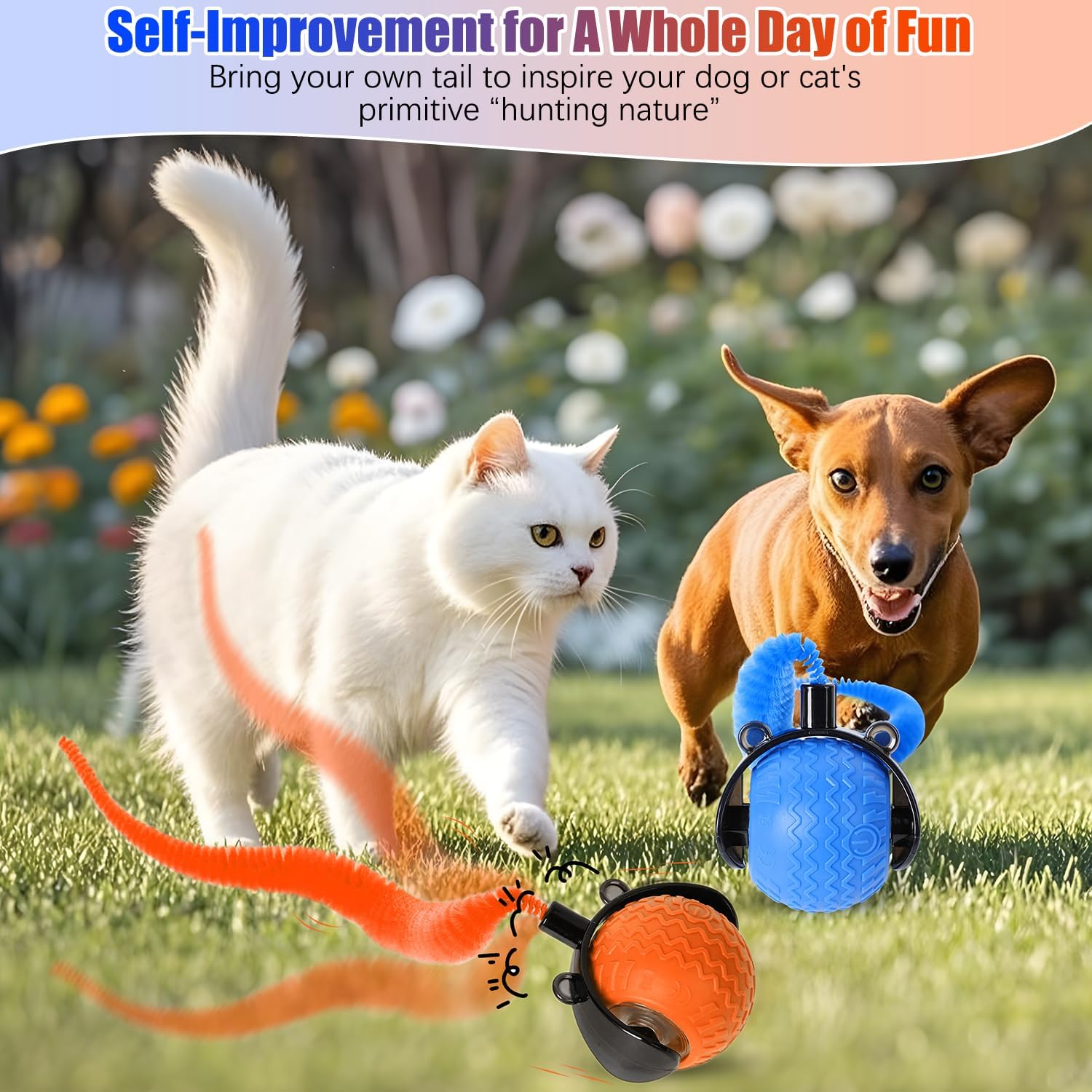 Cat Interactive Ball Toy, Automatic Rolling Ball with Tail, Rechargeable Smart Pet Interactive Toy, Intelligent Mouse for Cat