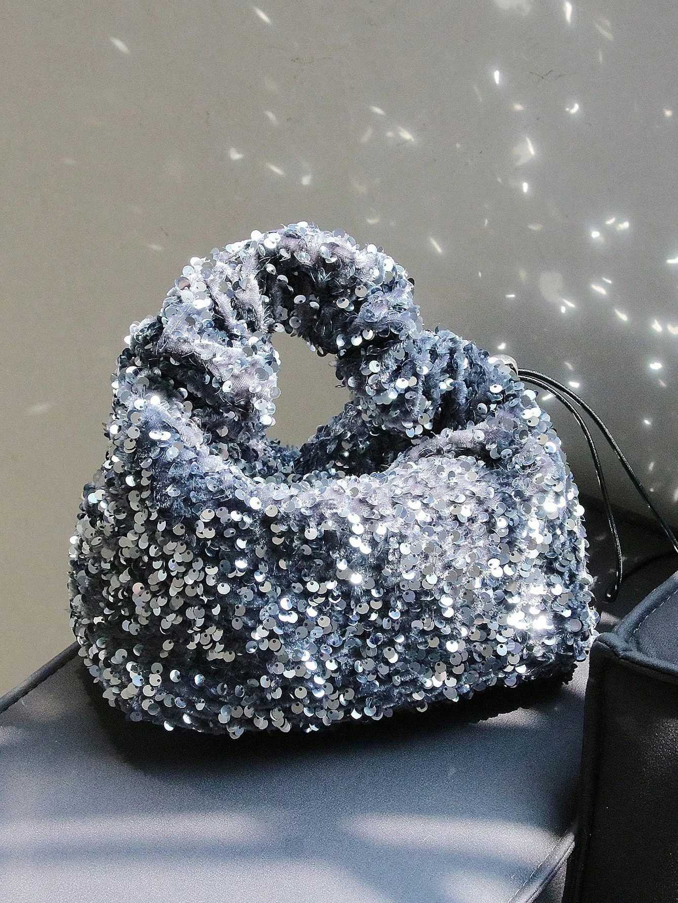 Fiable blingbling handbag 2024 new fi handbag black sequined handbag for women say sequined shoulder armpit bagXJ250227