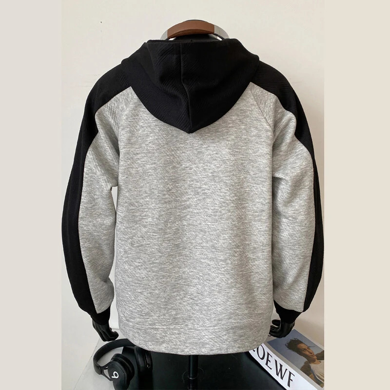 PFHQ Spring Cardigan Sweatshirt Contrast Color With Hat Long Sleeve Casual Male Tops Korea Fashion 21E1161 250226