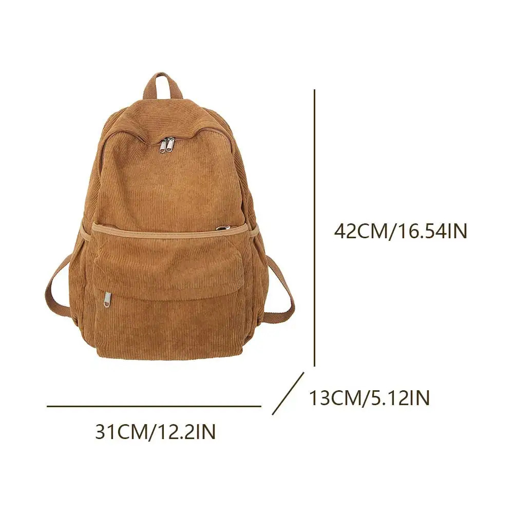 Ship from US Backpack for Women Men Adjustable Strap Laptop Bag Corduroy Solid Color Daypack with Zipper School Travel Work 250227FBB