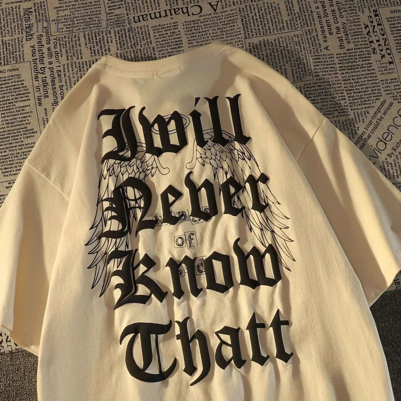 Gmiixder Retro Street Short sleeved Tshirt Spring American Super Large Punk Letter Mens Hip Hop Clothing 250226