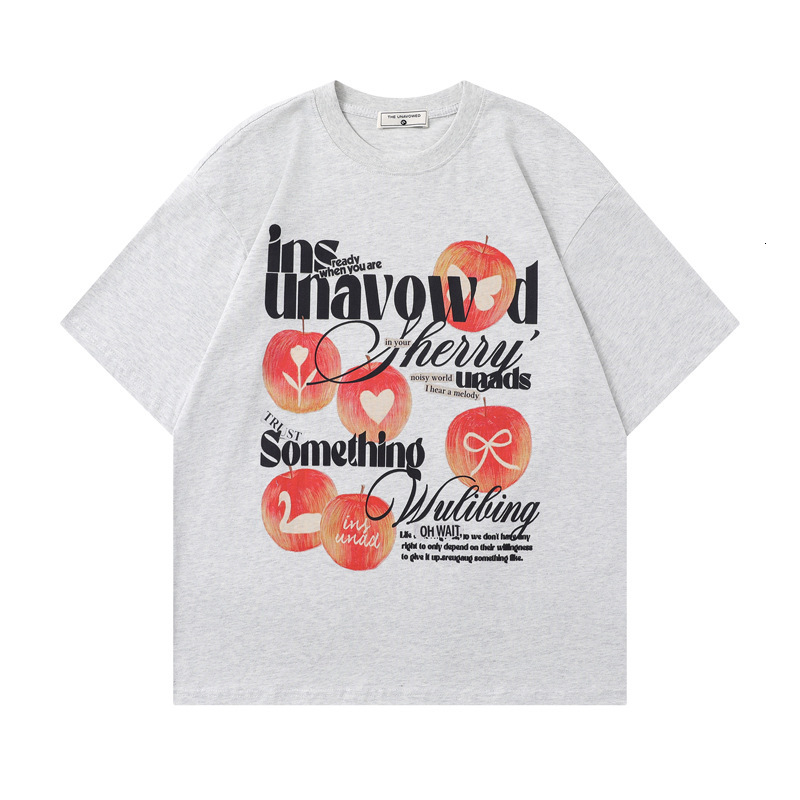 2025 New Fun Apple Printed Loose Round Neck Short Sleeve T-shirt Trendy Suitable For Men's Fashion Brand Casual Top