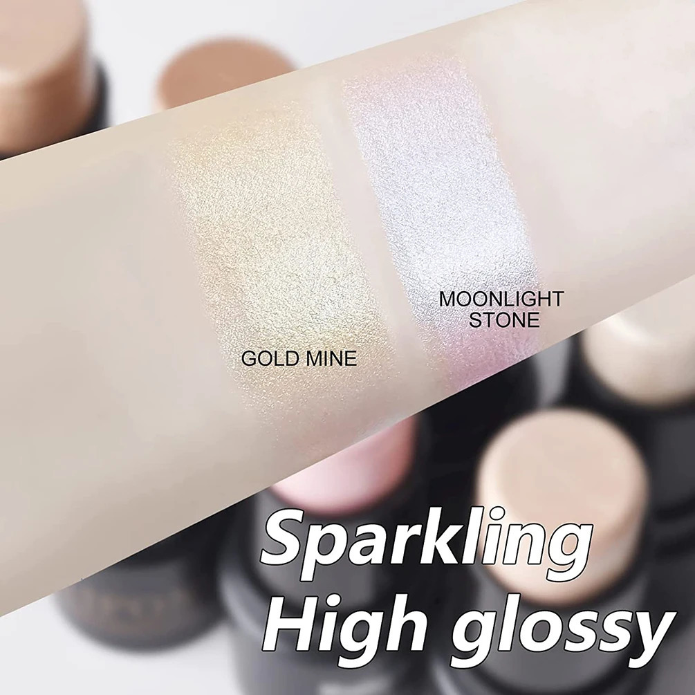 2color Highlight is used for cosmetics with a bright Highlander stick that outlines the face and bronze shimmer lighting as makeup tool 250219