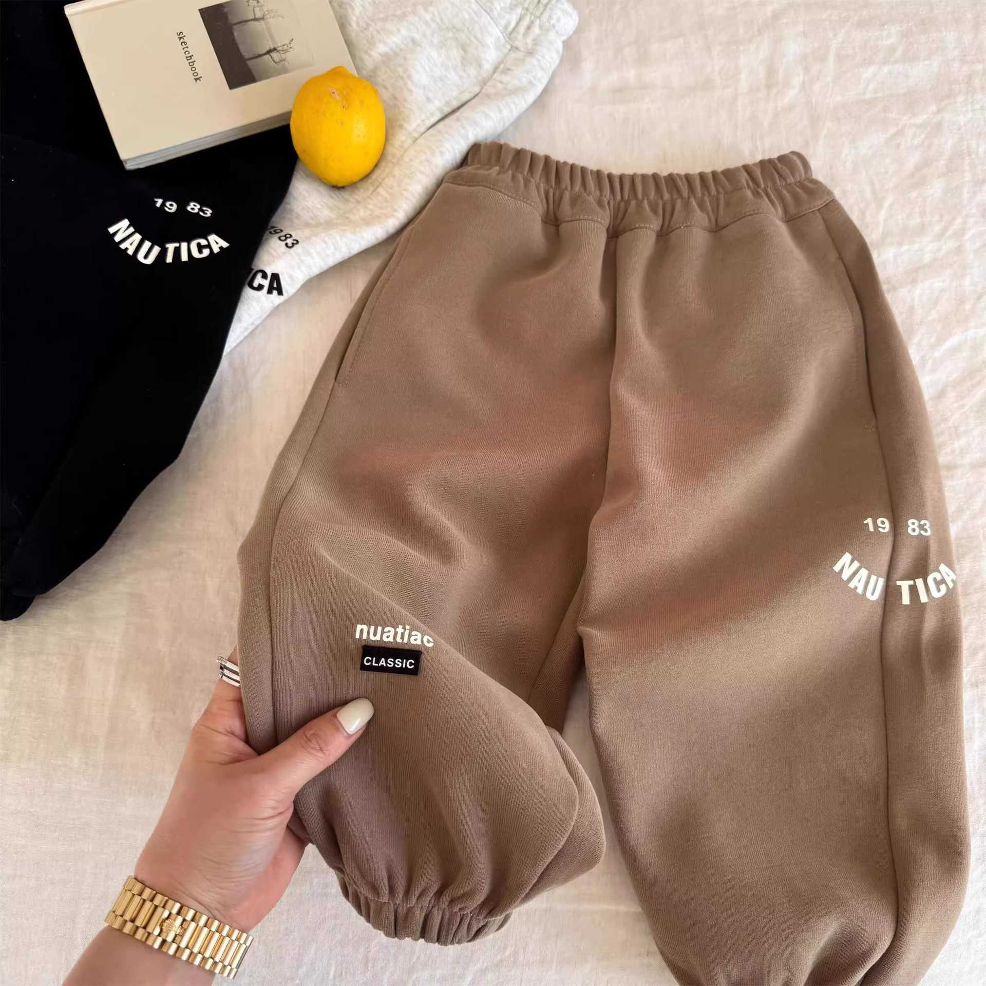 Jeans Childrens Health Pants 2025 Spring Korean Edition New Product Boys and Girls Western Style Letter Printed Leg Tights Baby Casual Pants TrendyY25