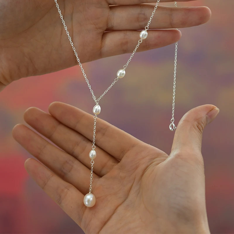 ASHIQI 925 Sterling Silver Natural Freshwater Pearl Pendant Necklace Fashion Jewelry for Girls 250222