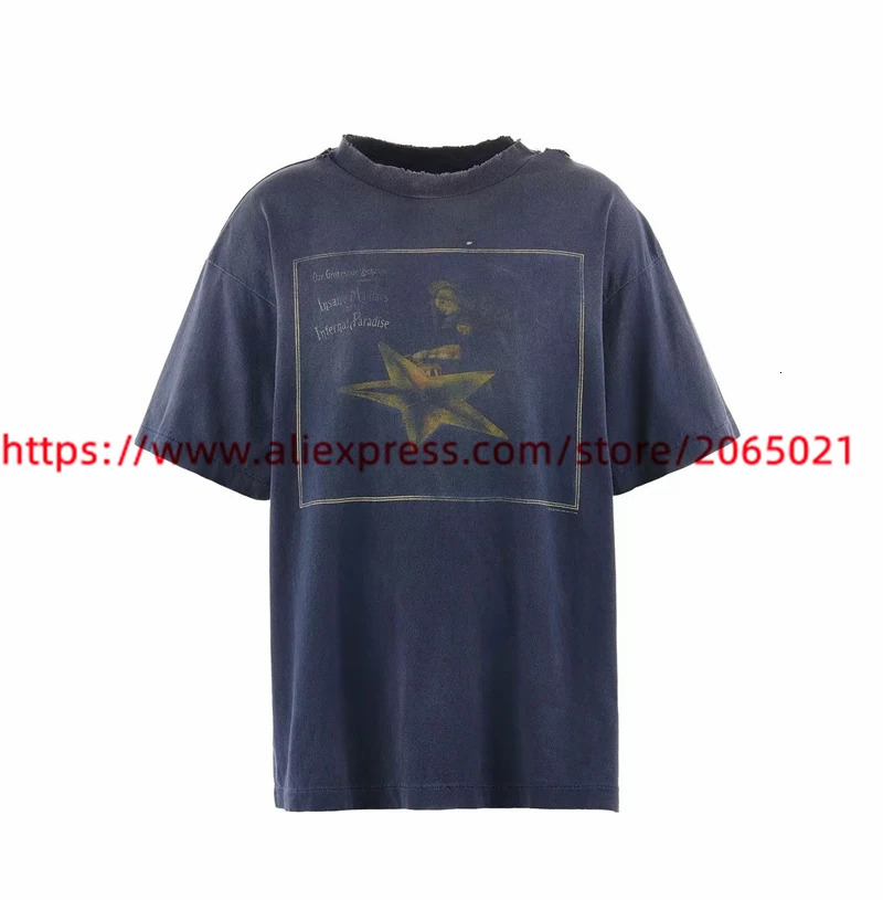 fw TShirt Men Women High Quality Washed Blue Tee Tops Vintage T Shirt 250226