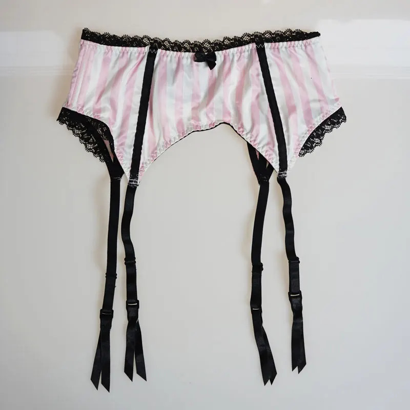 Pink Strip Lace Satin Fishbone Metal Buckles WomenFemaleLady Sexy Garter Belts for stockings Bow Suspender Belt GA1124 250227