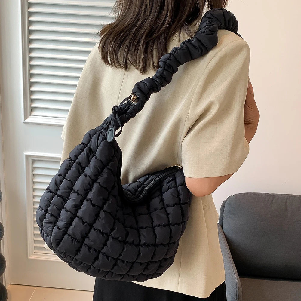 Ship from US Lattice Pattern Shoulder Crossbody Bags Pleated Bubble Handbags Women Large Capacity Tote Padded Ladies Quilted Shopper Bag 250227FBB