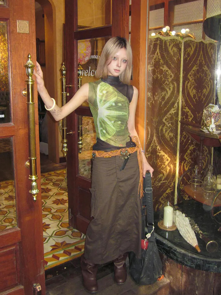 Yedinas Sheer Mesh Tank Tops Patchwork Sleeveless Tshirts Korean Fashion Summer Tops Gothic Tank 90s Chic Streetwear 250226