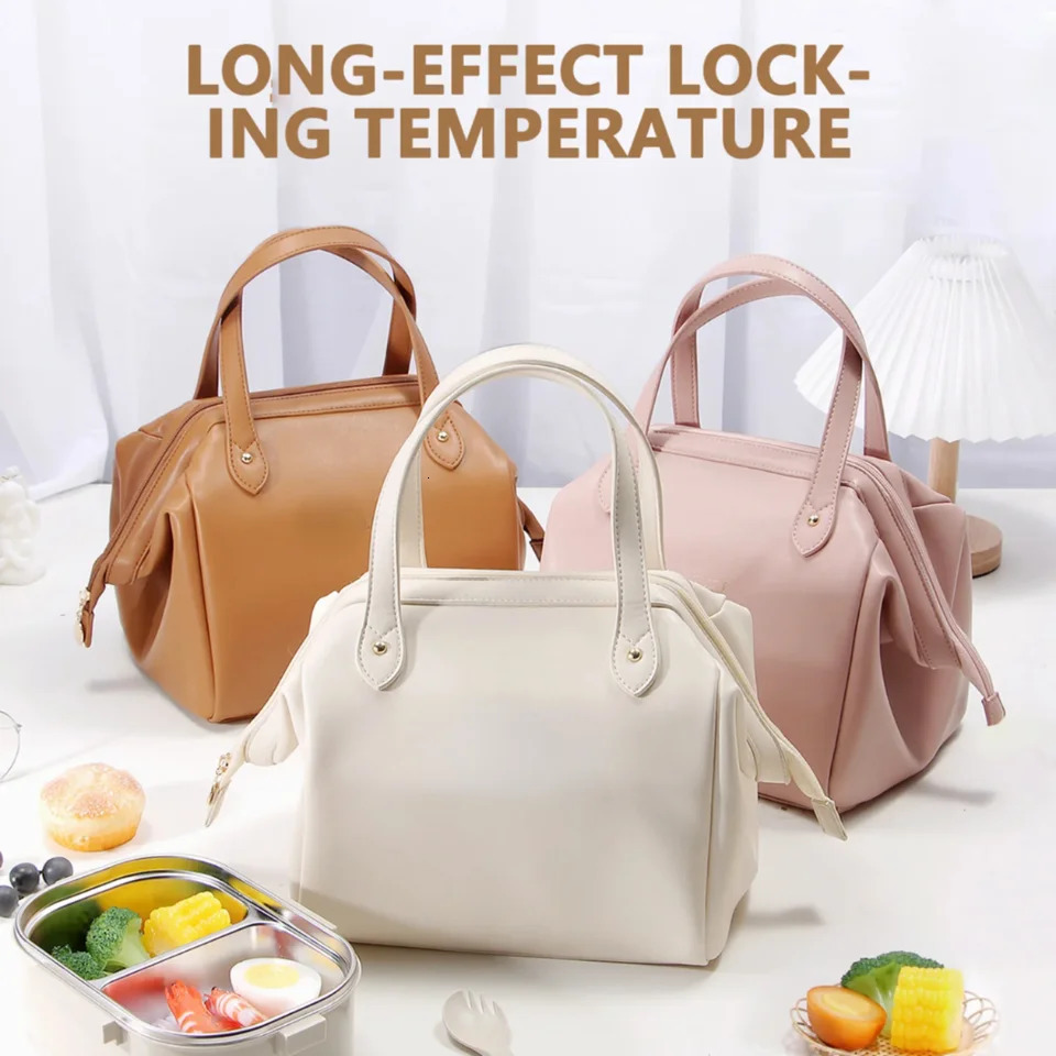 Ship from US Portable lunch bag heat insulated box childrens school picnic large capacity handbag 250227FBB