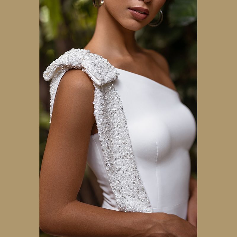 2025 Simple Wedding Dress Sleeveless Satin Mermaid Floor-length Bow One Shoulder Bridal Gowns Vestidos De Novias Robe de mariage