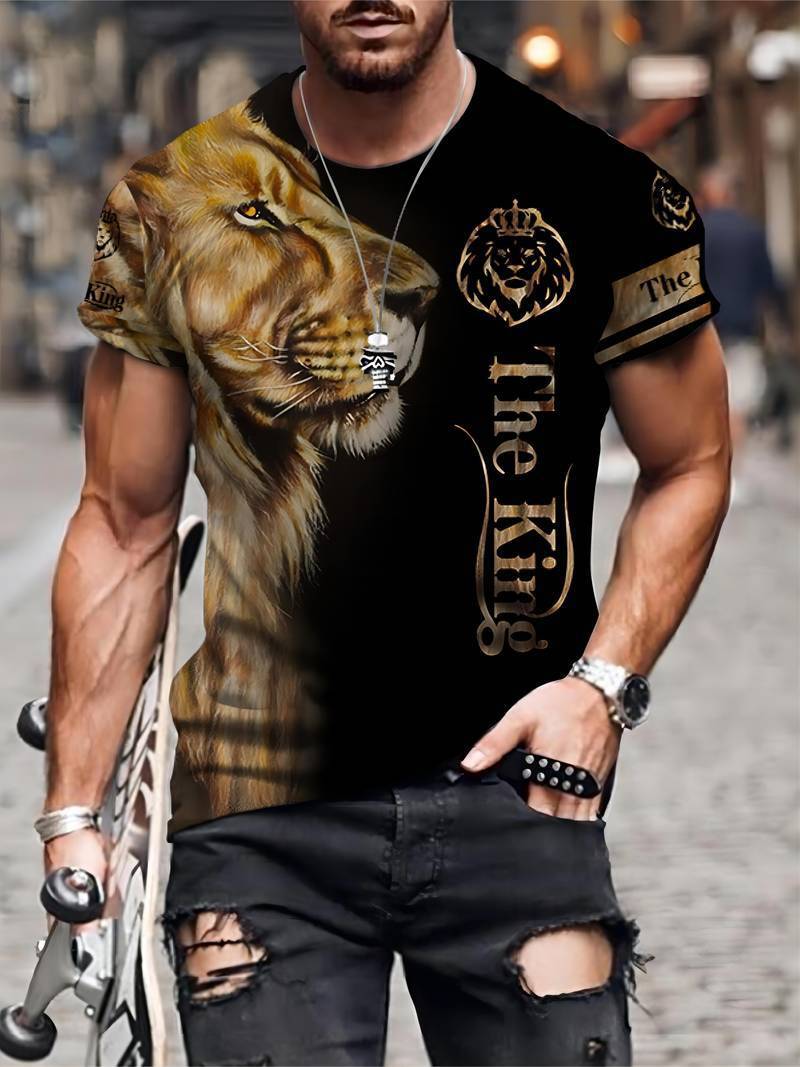 Designer's New Versatile And Trendy 2025 Men's Lion 3D Fashion Printed T-shirt With Free Shipping