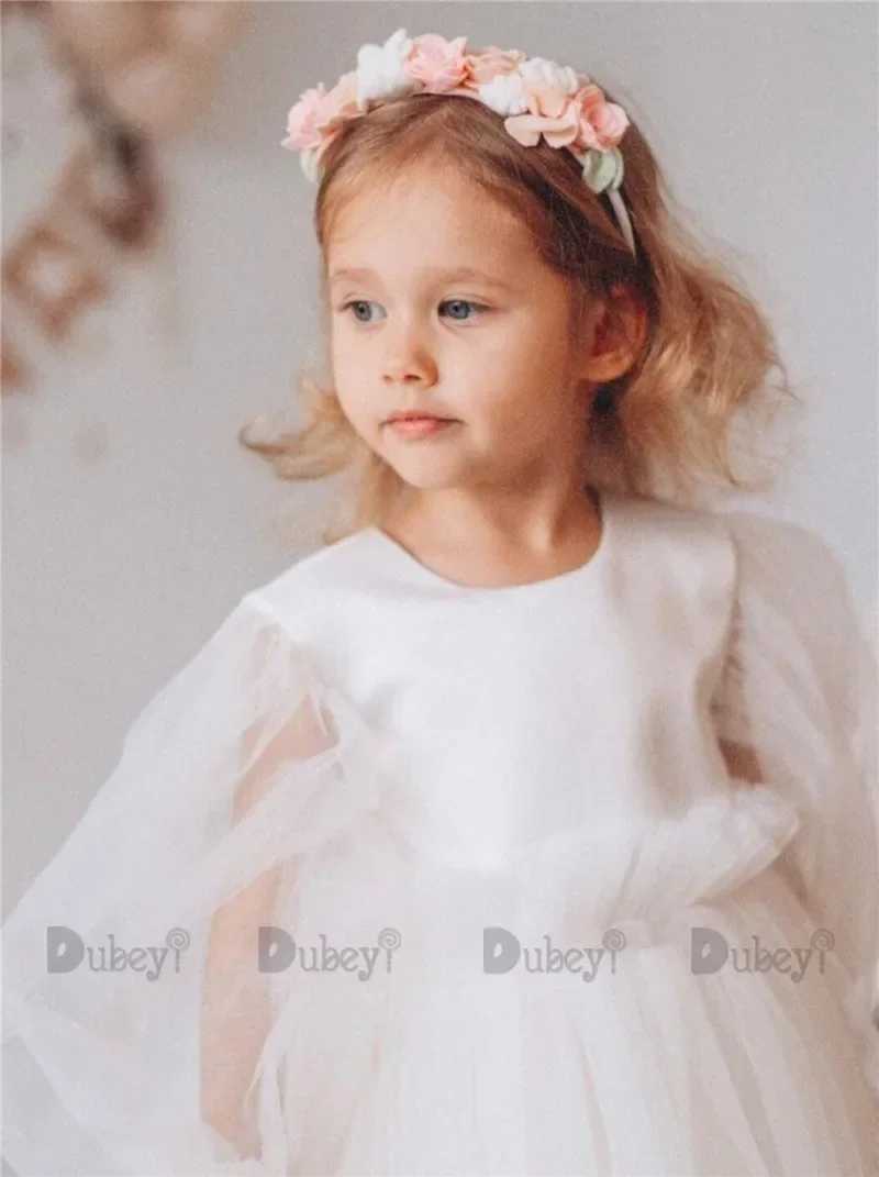Girl's Dresses New Born Baby Girls Birthday Dress for Toddlers White Puff Sleeve Wedding Gown Baptism Ceremony Vestido for 1Y Clothing Kids Y2502