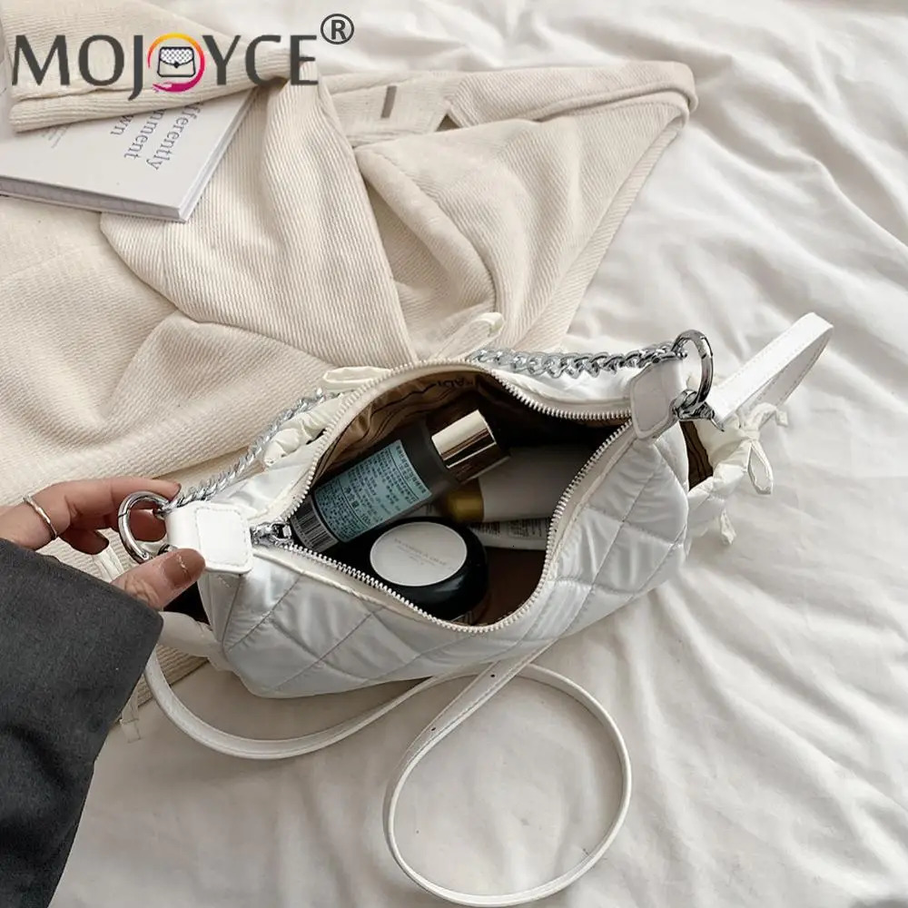 Ship from US Rhombus Chain Bowknot Shoulder Bag with Adjustable Strap Y2K Purse PU Leather Fashion Handbag Everyday for Women and Girls 250227FBB
