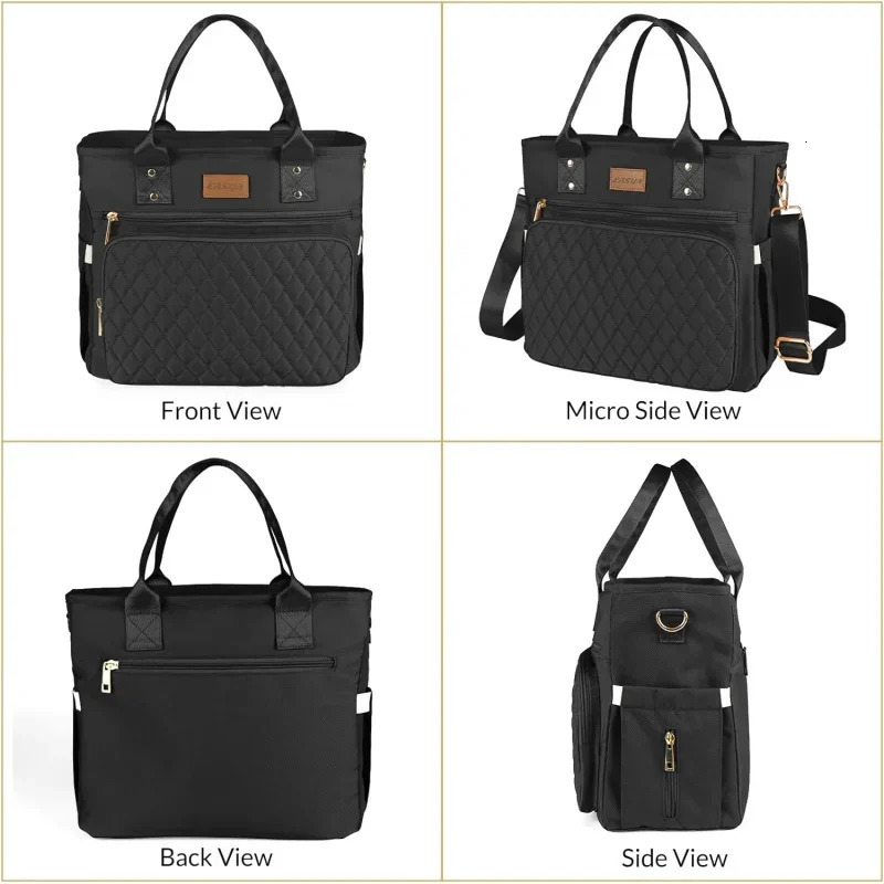 Ship from US Large Insulated Lunch Bag Work Womens Nylon Thermal Box Leakproof Cooler Tote with Storage Pocket Black 250227FBB