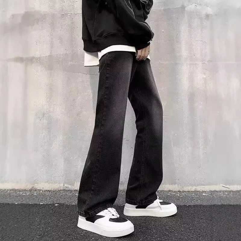 Black Vintage Loose-Fit Straight-Leg Denim Jeans For Men Casual Trendy American Style Micro-Flared Bell Bottoms From China X250227
