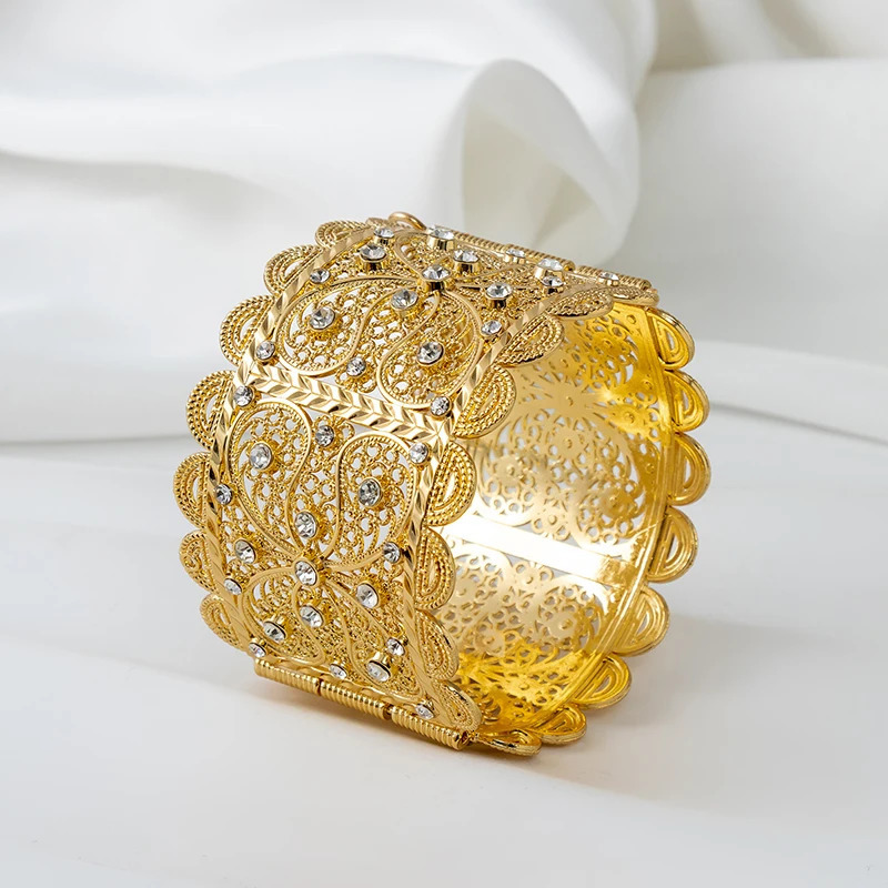 Fashion Moroccan Style Rhinestone Wide Bracelet Retro Bracelet Jewelry Algerian womens metal Jewelry Brooches Wedding Gifts 250227