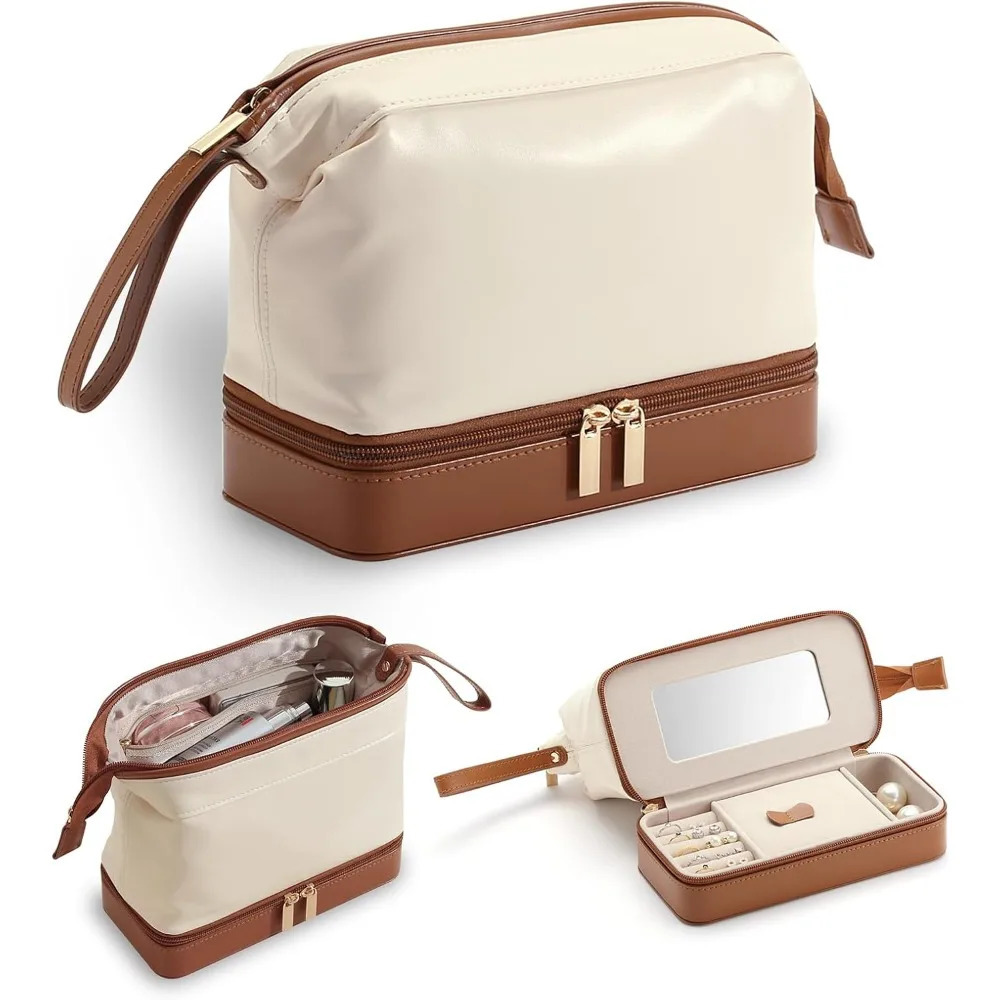 Ship from US Cosmetic Bag With Mirror Multifunctional Travel Jewelry Rack Organizer Portable 250227FBB