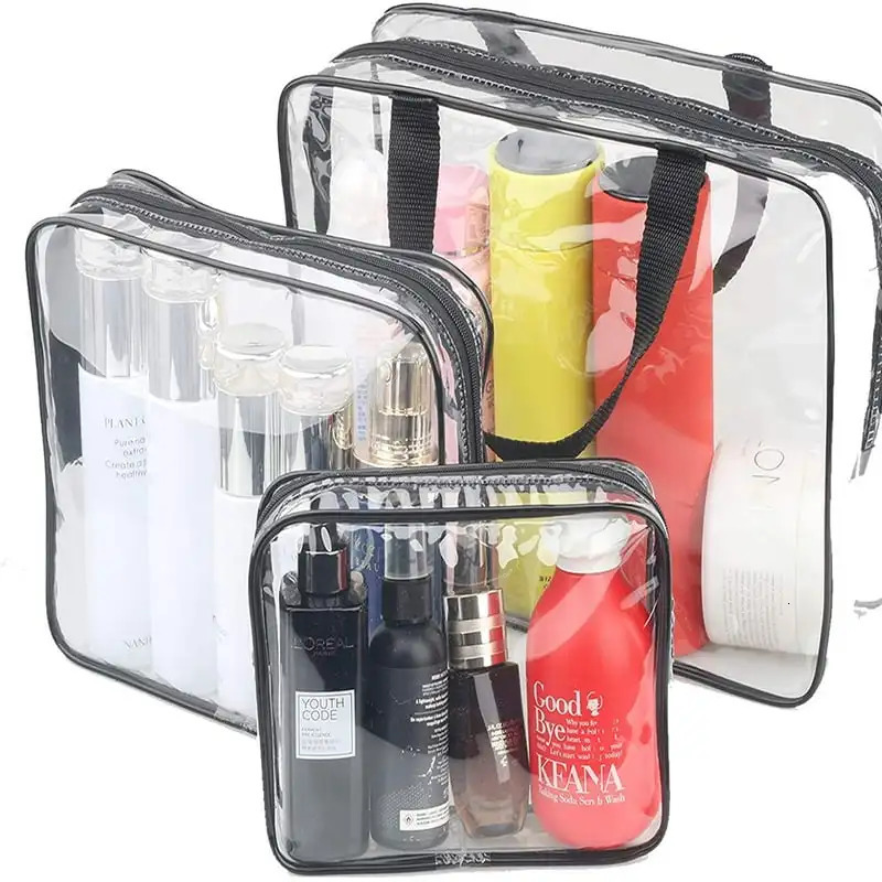 Ship from US Clear TSA Cosmetic Bag Set for Air Travel Waterproof Toiletry Organizer with Zipper Handle Straps Women Men 250227FBB