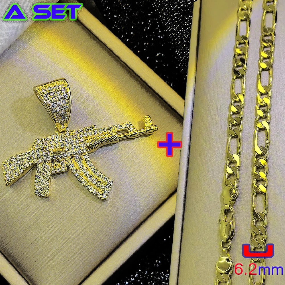 Fashion custom hip-hop necklace with diamond AK-47 gold pendant exquisite gold plating process fashionable decoration 250227