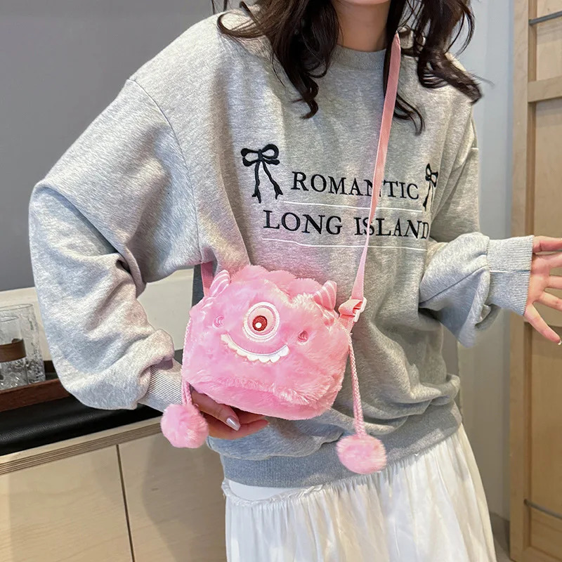 Ship from US Cartoon soft cute little monster childrens pleated bag balloon drag bucket girl cross body shoulder 250227FBB