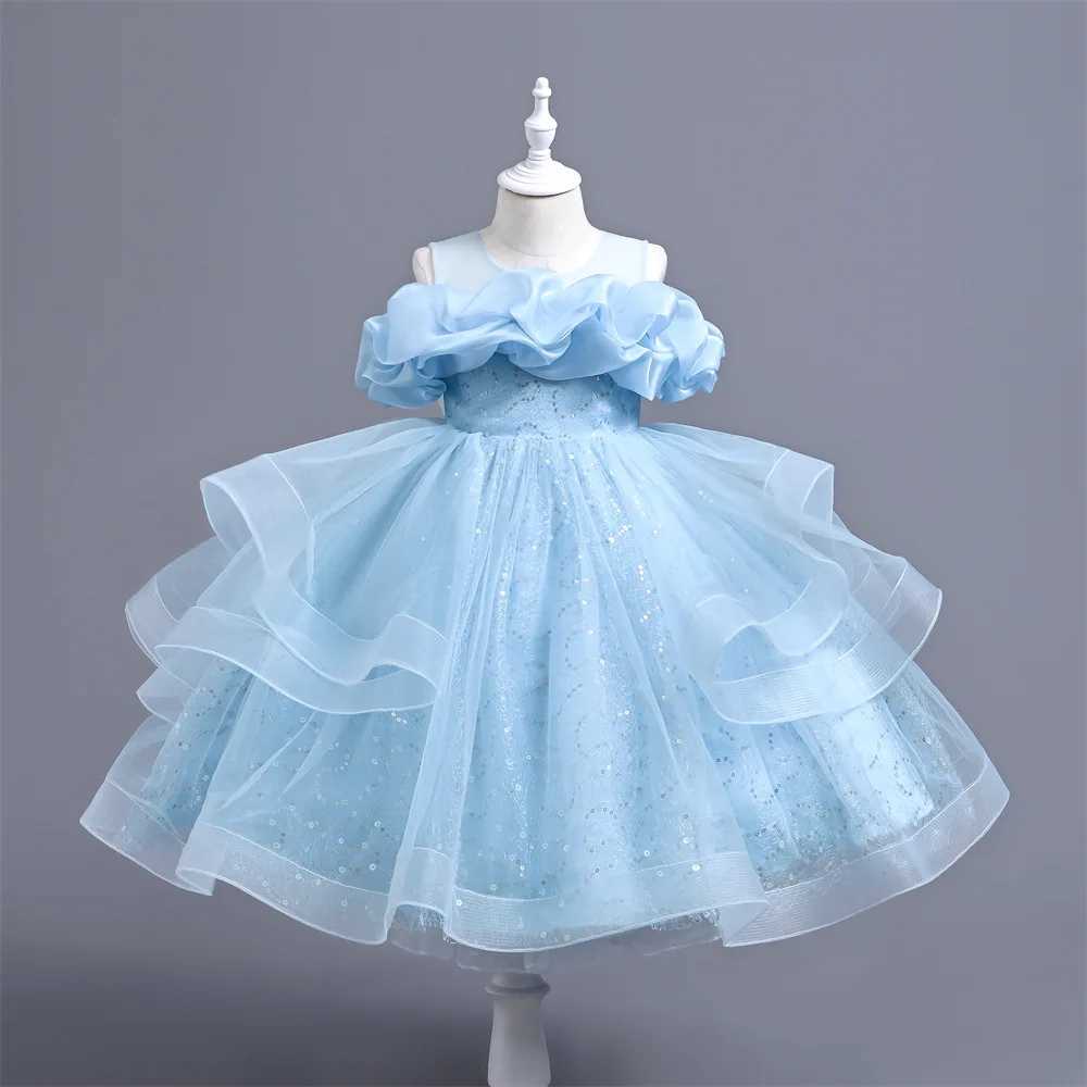 Girl's Dresses New childrens dress elegant and fashionable princess sequin fluffy tight performance dress for girls Goz tight ball dress frog Y25