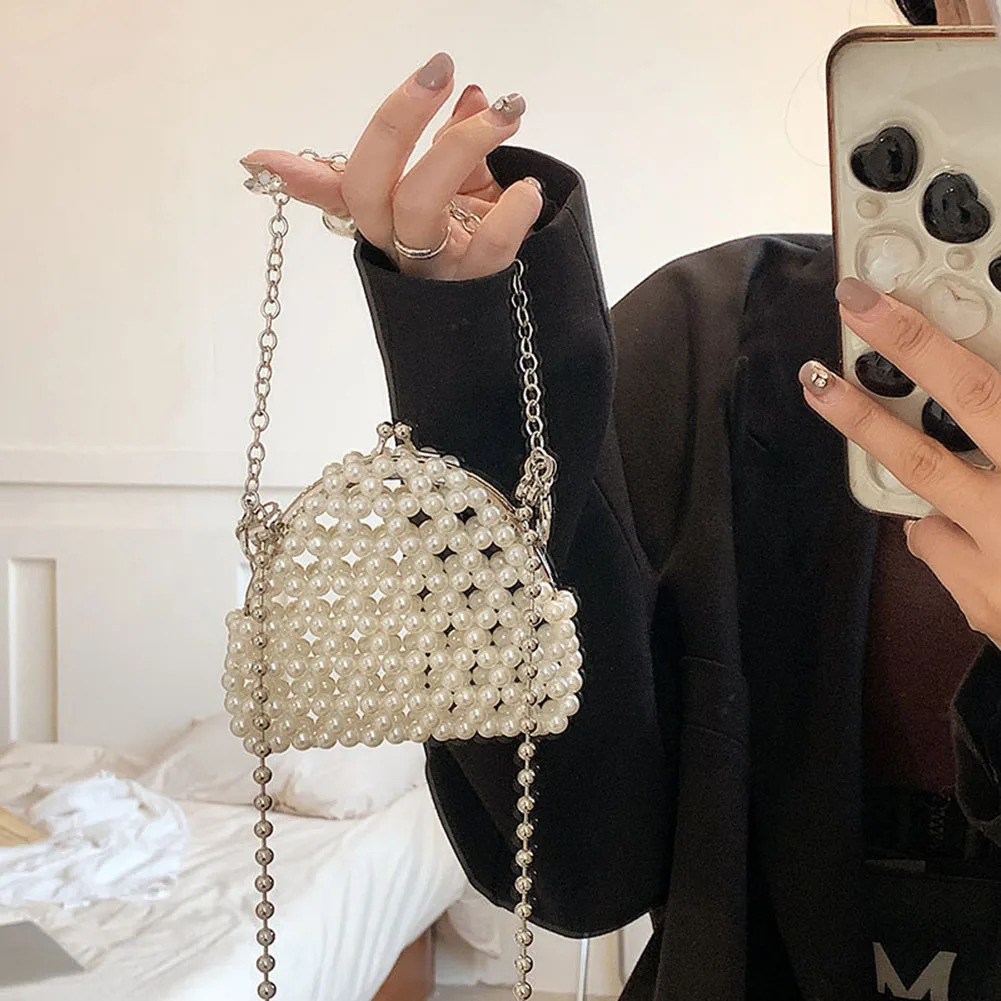 Ship from US Pearl Crossbody Bag Fashion Mini Evening Dinner Bags Casual Hand Beading Elegant Party Purse Holiday Gift Shopping Travel 250227FBB