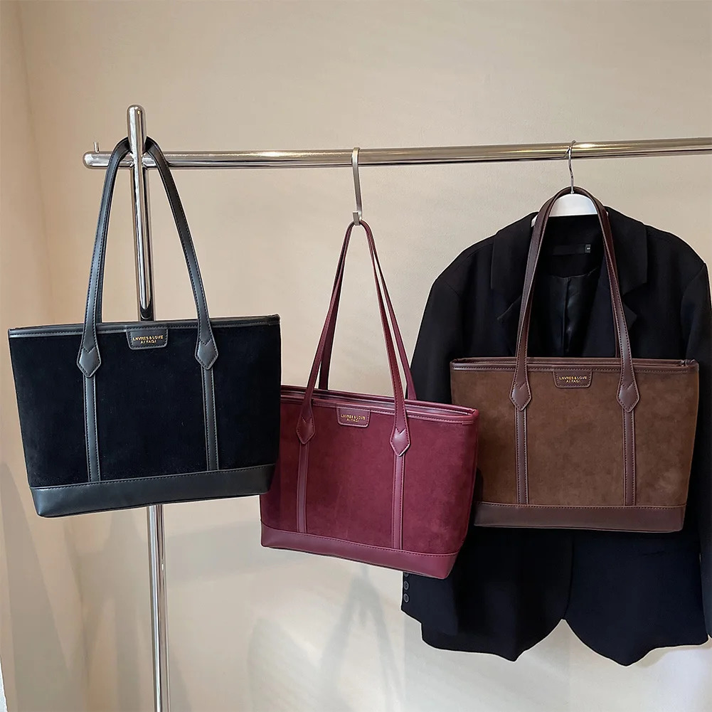 Ship from US Suede Bag Retro Underarm Shoulder Large Capacity Top Handbag Wallet 250227FBB