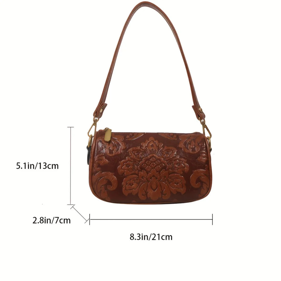 Ship from US Retro Flower Embossed Crossbody Bag Fashion PU Leather Boston Womens Ethnic Strap Shoulder Purse w250227FBB