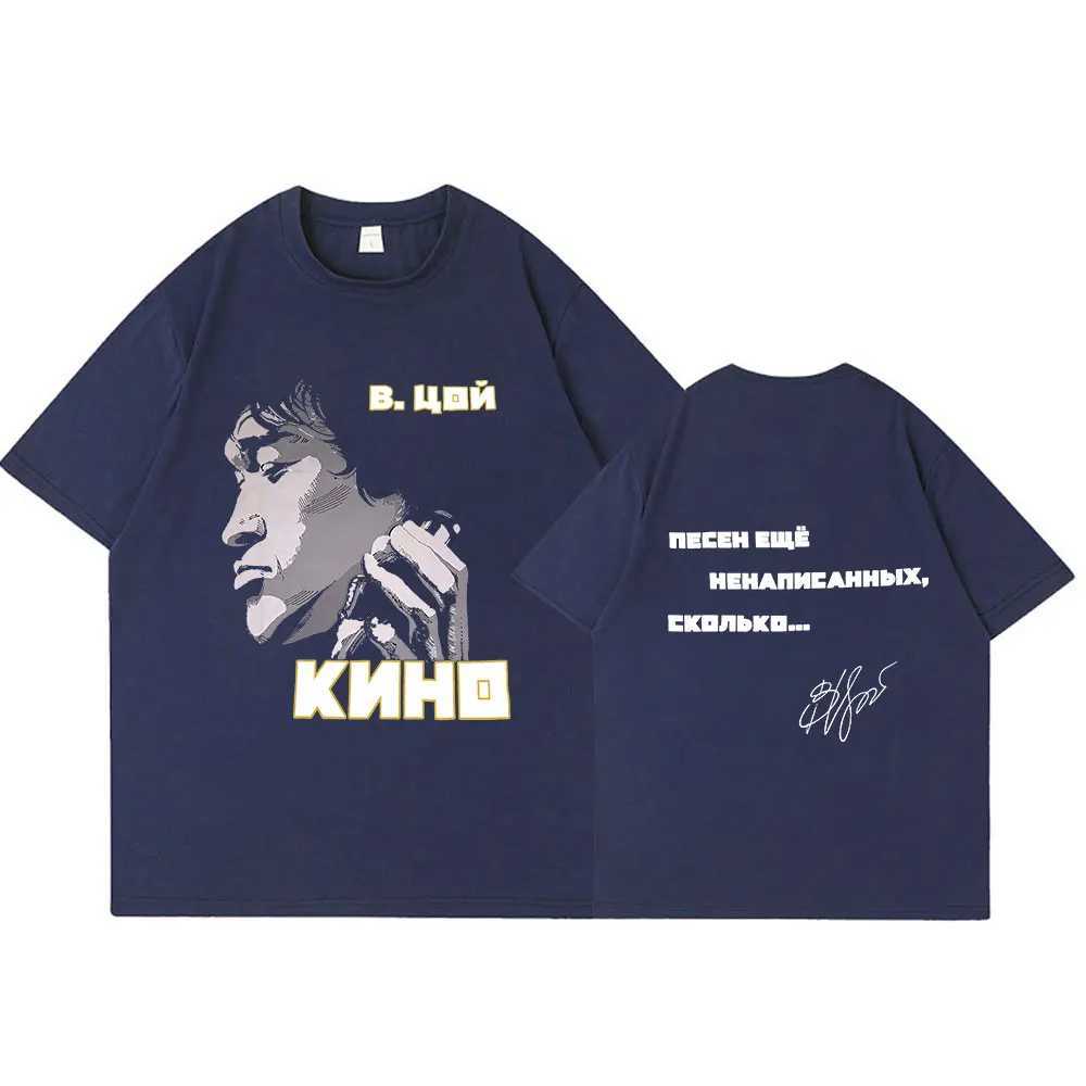 Classic Vintage Viktor Tsoi Kino Double Sided Print T Shirt Short Slve Cotton Russian Rock Tshirt Novelty T-shirt Ts Clothes X250227
