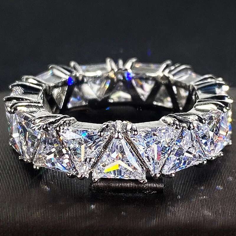 urious Sterg Sier Ring, Triangular Ring with Aaa Zircon Crystal, Engagement Jewelry Gift for Women