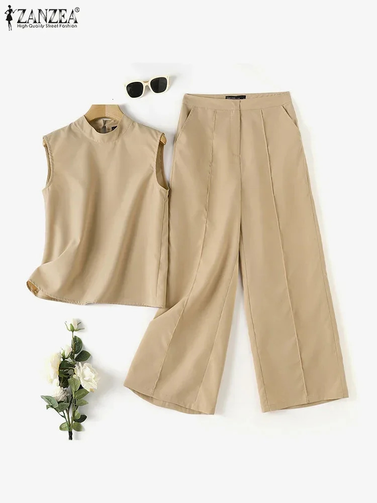 Elegant Chic Womens 2 Pieces Sets ZANZEA Woman 2025 Tracksuits Fashion 2pcs Outfits Suits Tank Tops and Wide Leg Pants Sets 250226