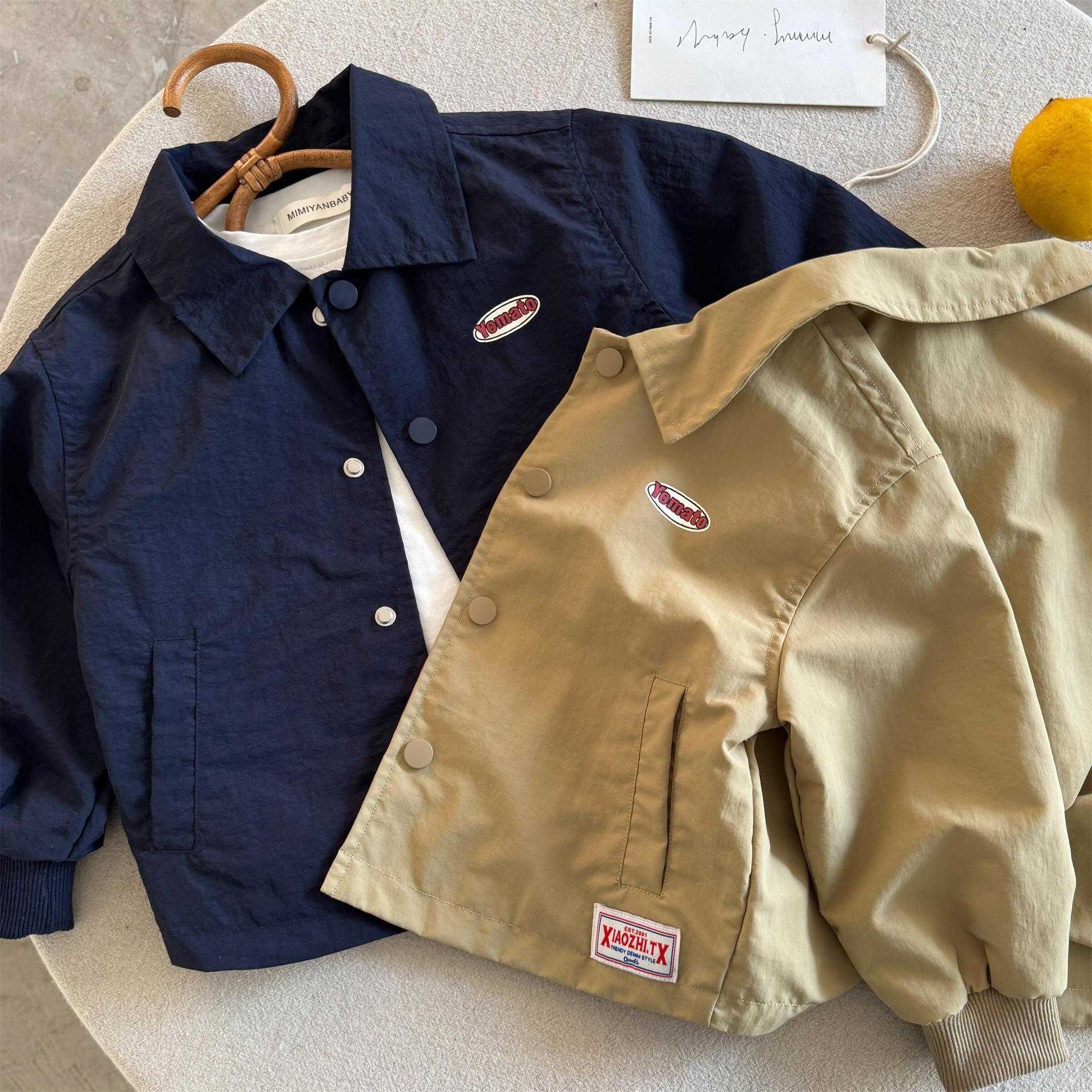 Jackets Lin Mama Childrens Jacket 2025 Spring and Autumn Boys Solid Color Jacket Baby Collar Spring and Autumn Shirt Girls Patchwork Baseball JacketY2