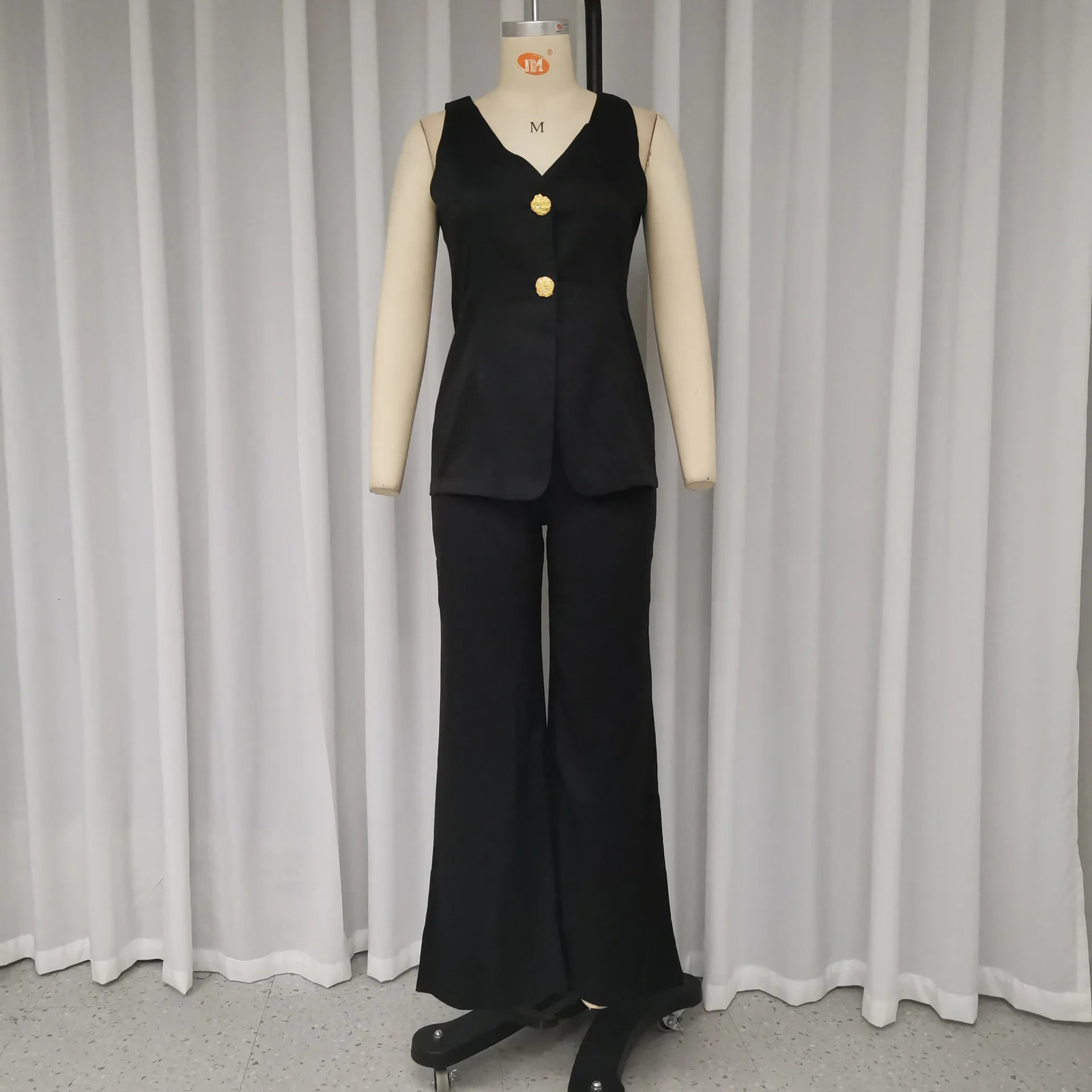 Two Piece Sets Women Pants Set V Neck Sleeveless Slim Elegant Tops Vest High Waist Wide Leg Long Casual Work Splice 250226
