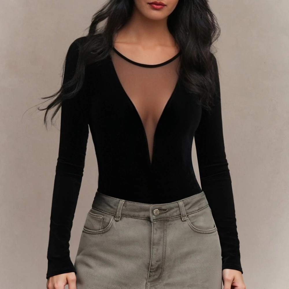 Mia Muse WomenS T-Shirts Autumn Fitting Slim Black See-Through Long Sleeve Round-Neck Fashion Sexy T-Shirts 250227