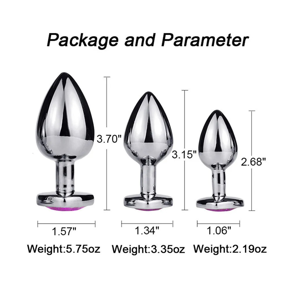 Anal Plug Heart 3 Sizes Stainless Steel Crystal Anal Plug Removable Butt Plug Stimulator Anal Sex Toys Prostate Massager Dildo 250227
