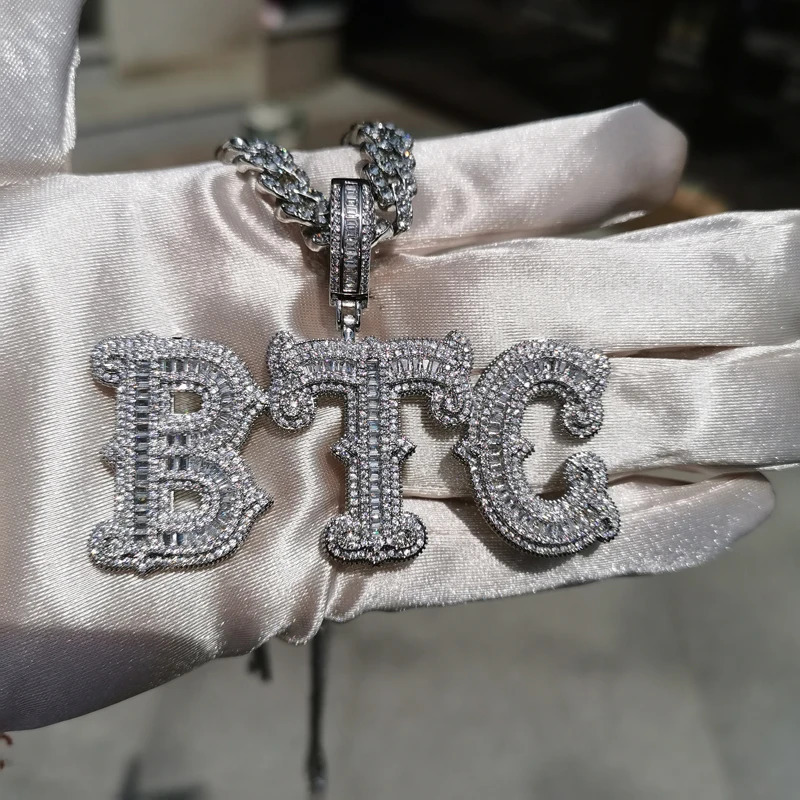 Customized Name Necklace A Zirconia Baguette Letters Cuban Chain Hip Hop Necklaces For Men Women Hip Hop Jewelry 250227