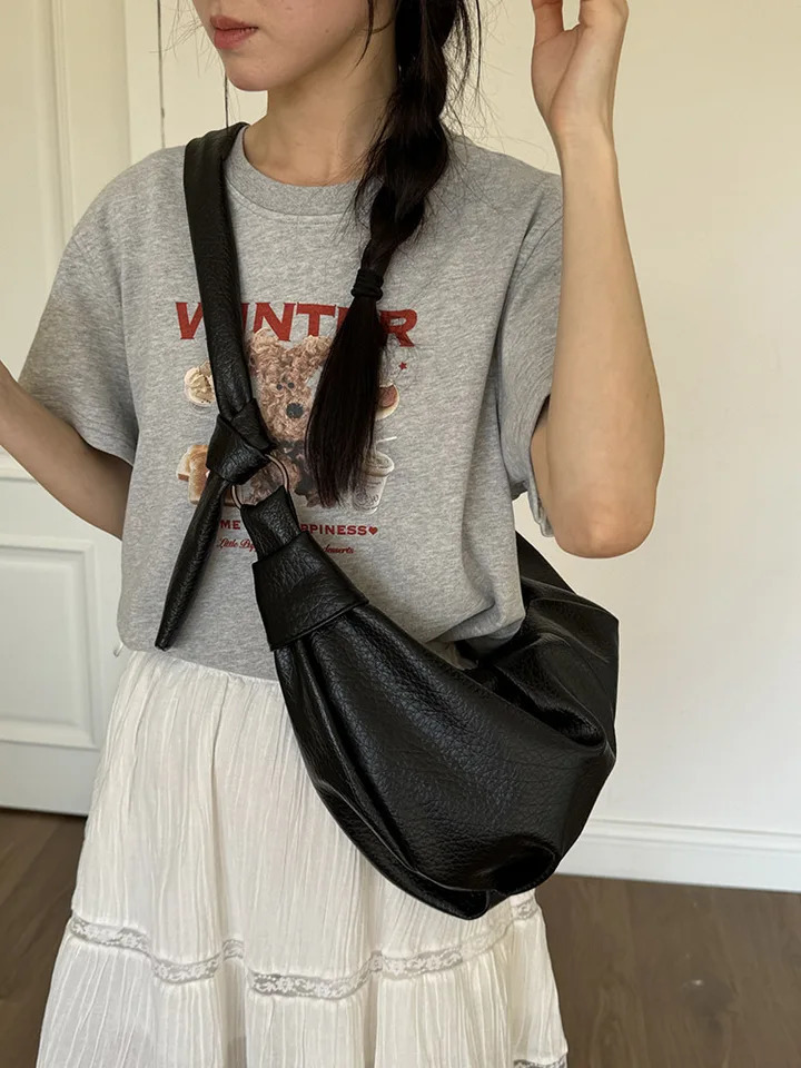 Ship from US Retro Large Capacity Soft Leather Shoulder Bag Womens Casual Versatile Pleated Dumpling Lazy Style Handbag 250227FBB