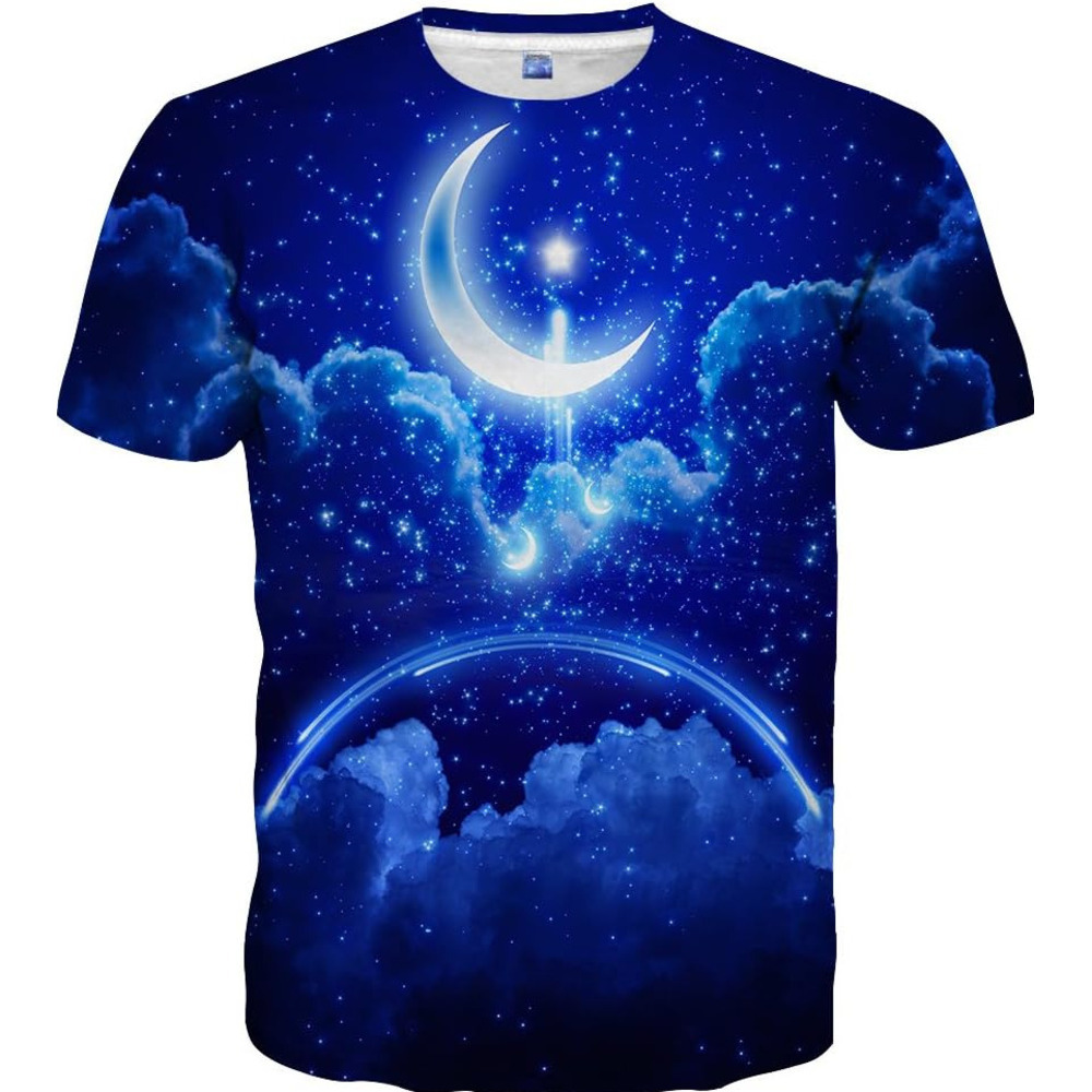 Mens T shirt Unisex 3D Graphic Print Shirts for Mens Women Casual Short Sleeve Tee Shirts Top tee Casual tops summer clothes Moon pattern