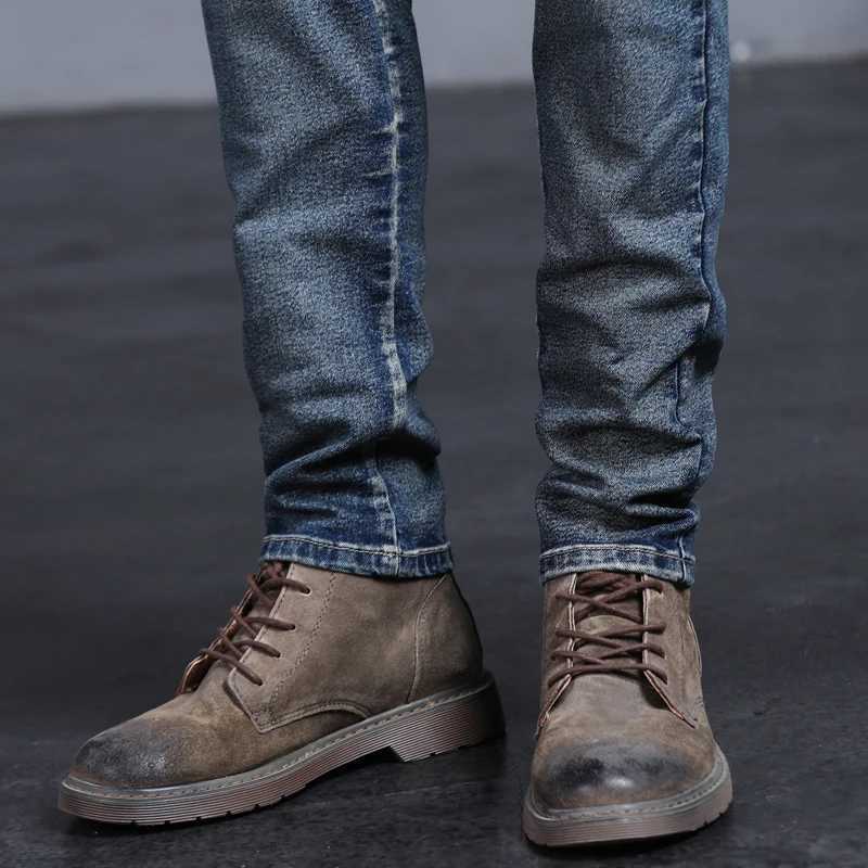 2023 Autumn New Winter Mens Jeans Retro Blue Solid Color Elastic Classic Jeans Mens Ultra Thin Fashion Jeans Trouser Mens 27-38 X250227