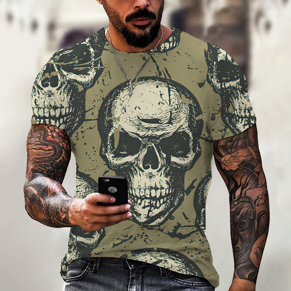 2025 Summer Round Neck Men's Digital Printed Skull Street Hip Hop Fashion T-shirt Designer Free Shipping