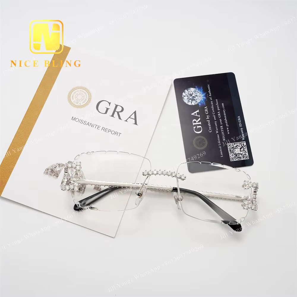 REAL HAND SET Jewelry S Moissanite Pass Dia Tester Rimless Men Iced Out Sunglasses Custom Accepted