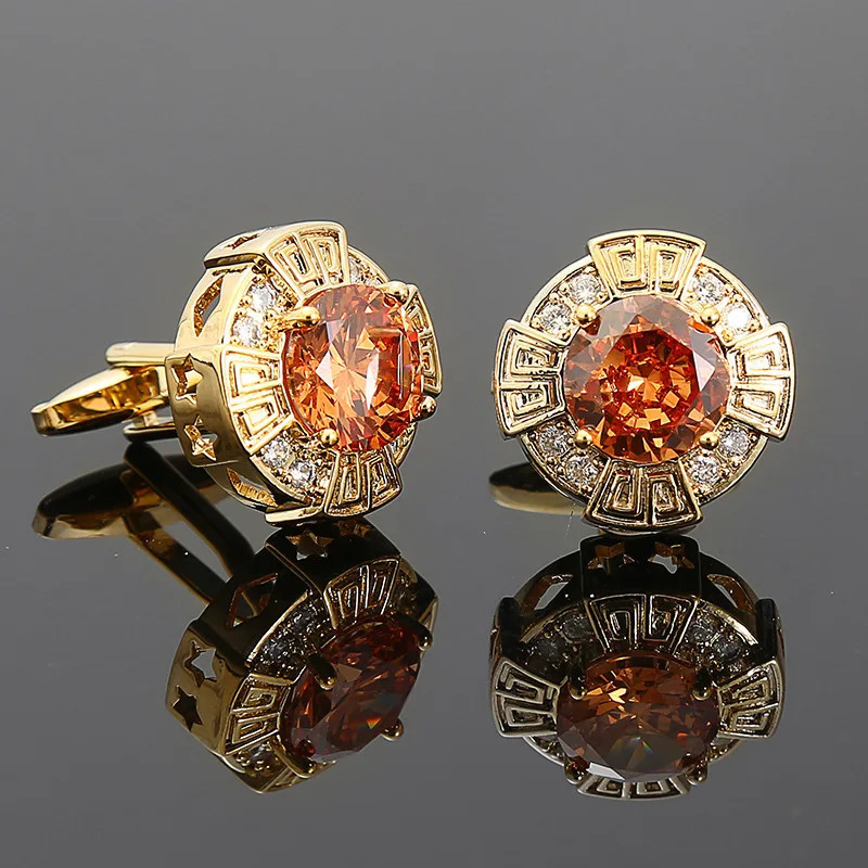 French Style Cufflinks Zircon Sleeve Studs Mens Shirts Cufflinks Crystal Copper Cuff Buttons Premium British Cuff Links 250227