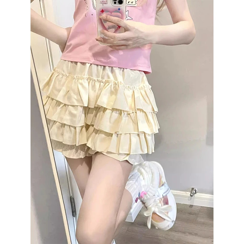 MEXZT Y2K Sweet Ruffles Mini Skirt Women Kawaii Lolita Bow A Line Skirts Harajuku Japanese High Waist Pink White Ball Gown Skirt 250224