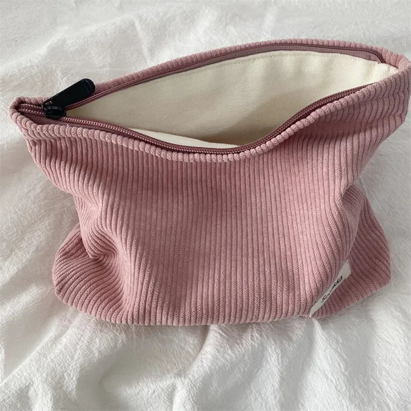 Ship from US Corduroy Travel Makeup Bag Portable Storage Wallet Large Capacity Zipper Organizer 250227FBB