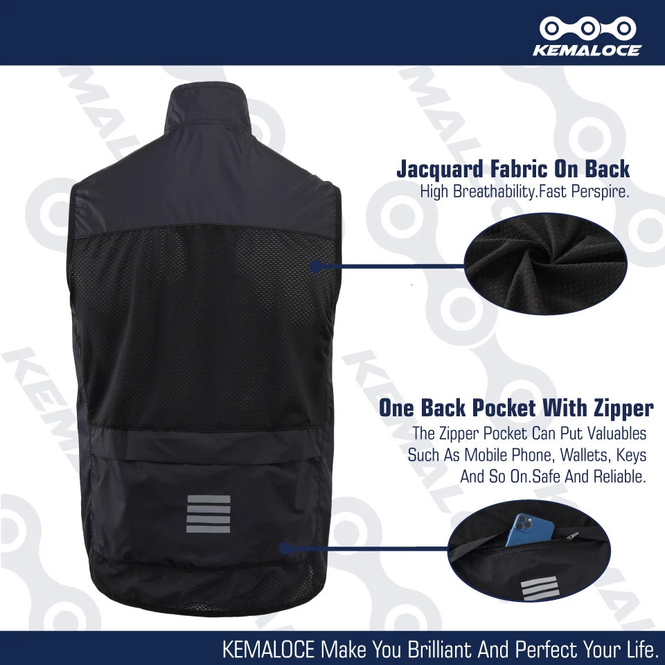 KEMALOCE Bicycle Windbreaker Navy Blue Mens Sleeveless Bicycle Gold Plated Black Lightweight Outdoor Windproof MTB Sports Windbreaker 250224