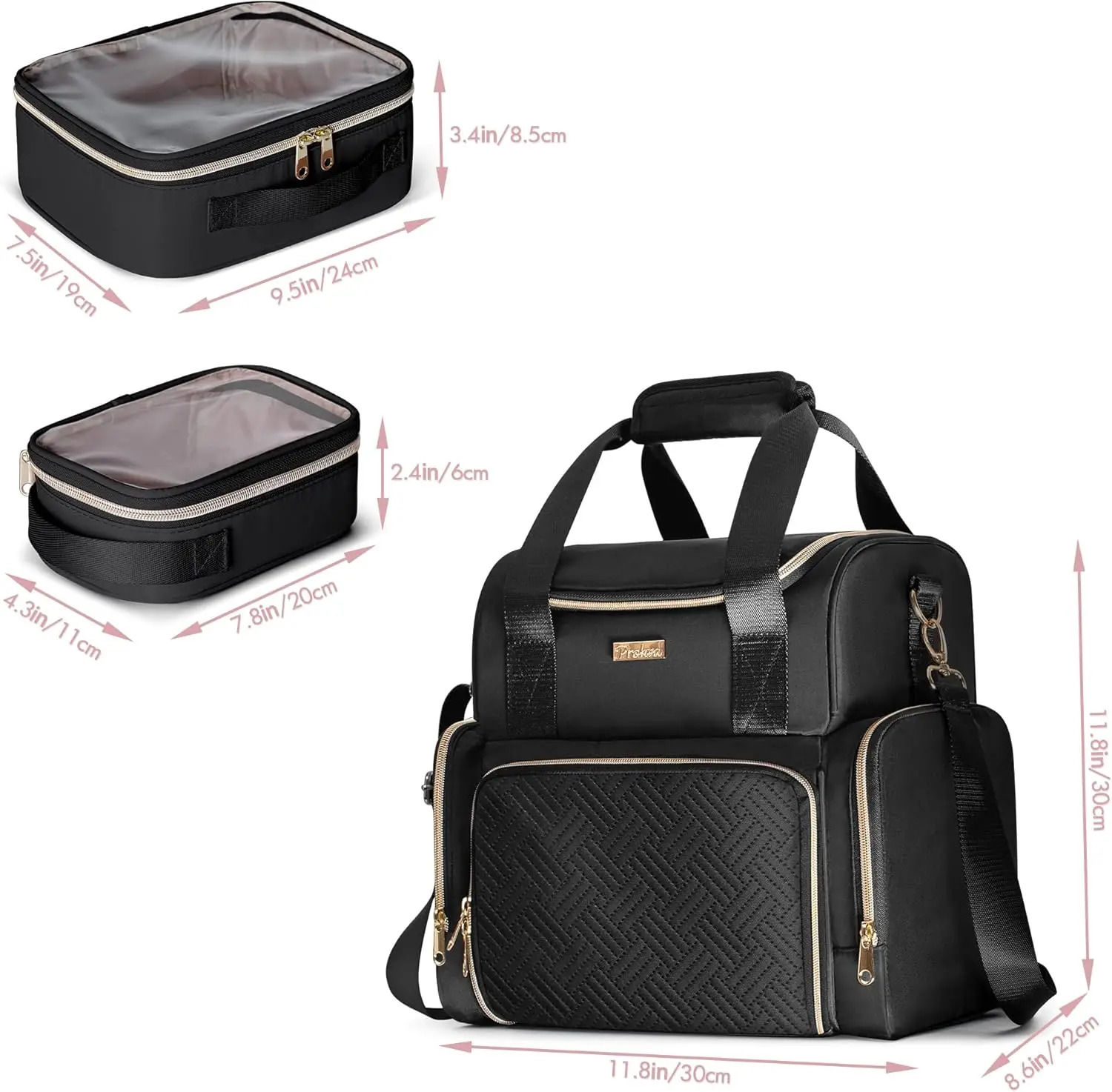 Ship from US Large Cosmetic Bag with 3 Removable Case Double Layer Travel Organizer Inner Dividers and Makeup Brushes Storage Section 250227FBB