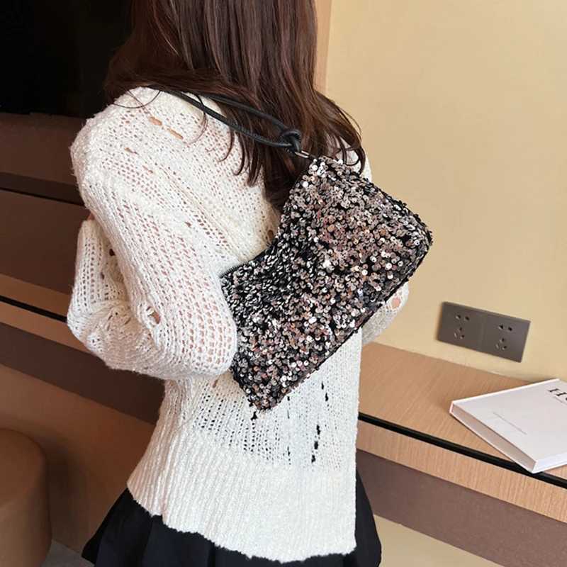 New Arrival Fashion womens bag shoulder bag sequin cross body bag simple solid color zipper womens holiday party handbag T250227