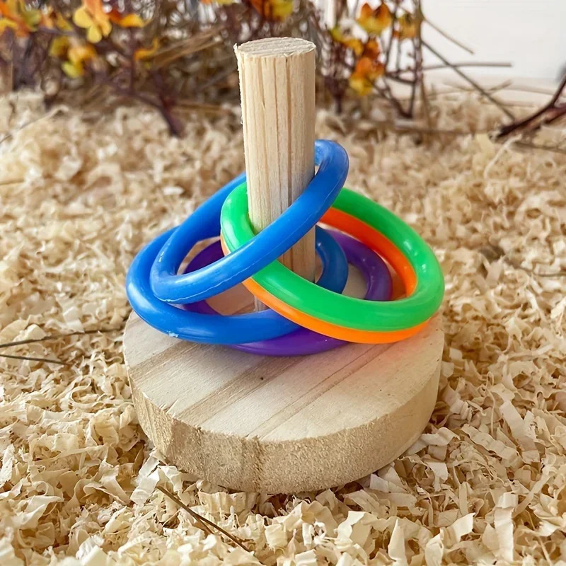 Wooden Interactive Parrot Ring Toy Educational Exercise Stimulating Fun Playtime for Parrot Parakeet Bird Toys Random Color 250226
