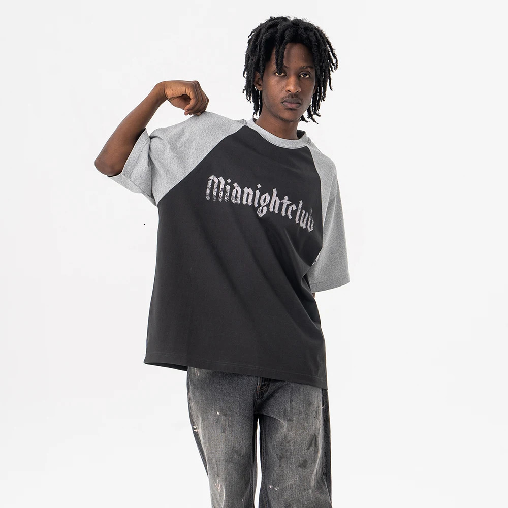 Superway Original Letter Printed T-Shirt Men Patchwork Cotton Short Sleeves Tees High Street Retro American Style Tops 250225